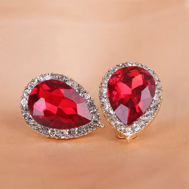 Top Quality Austria Crystal Rhinestone Water Drop Shape Clip on Earrings Non Piercing Charm Bridal Ear Buckle Earrings Bijoux