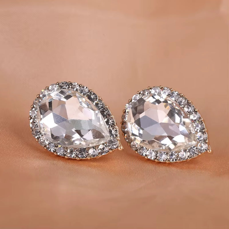 Top Quality Austria Crystal Rhinestone Water Drop Shape Clip on Earrings Non Piercing Charm Bridal Ear Buckle Earrings Bijoux