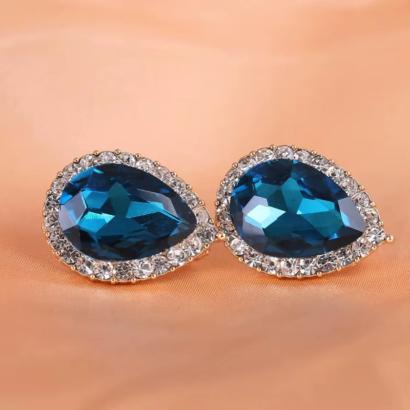 Top Quality Austria Crystal Rhinestone Water Drop Shape Clip on Earrings Non Piercing Charm Bridal Ear Buckle Earrings Bijoux