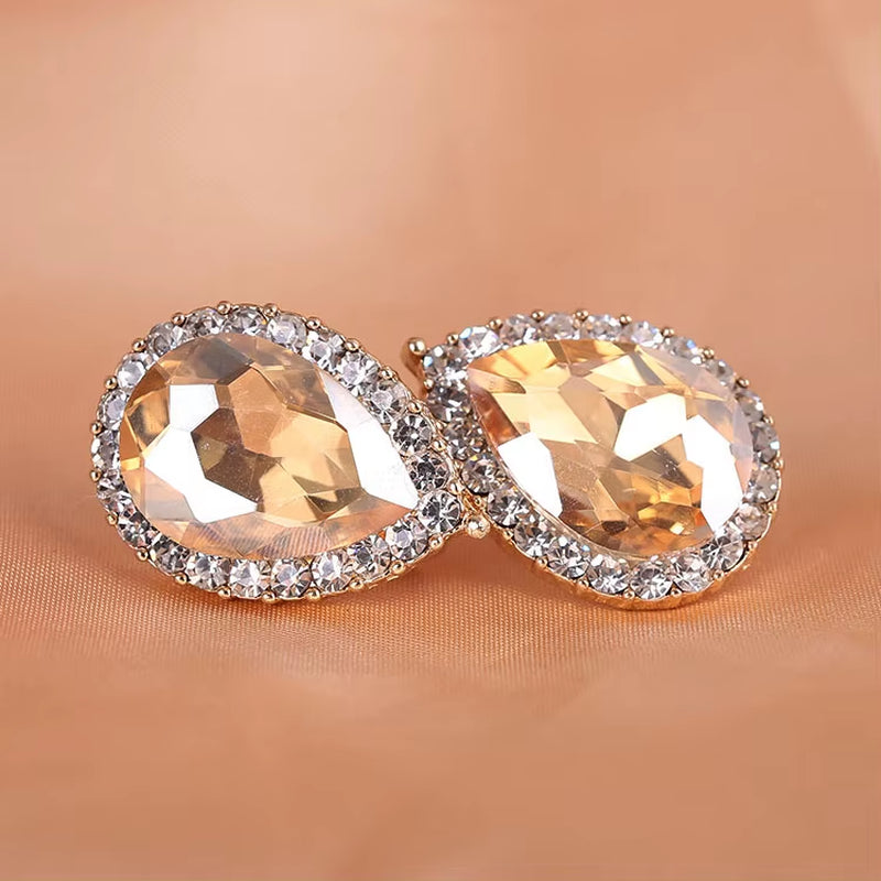 Top Quality Austria Crystal Rhinestone Water Drop Shape Clip on Earrings Non Piercing Charm Bridal Ear Buckle Earrings Bijoux