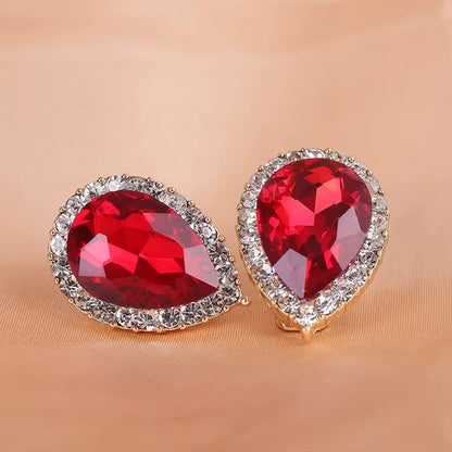 Top Quality Austria Crystal Rhinestone Water Drop Shape Clip on Earrings Non Piercing Charm Bridal Ear Buckle Earrings Bijoux